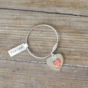 Ganz Red & Silver-Toned Heart Charms Wire Cable Key Ring "You & Me Forever" New